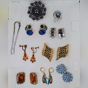 Vtg Rhinestone Earring Brooch Mid Century Glass Bead Lot High End Coro Laguna